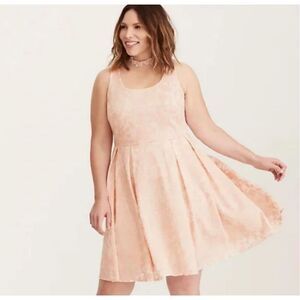 Torrid pink/peach lace 22 3x  midi texture knit skater dress plus fit & flare